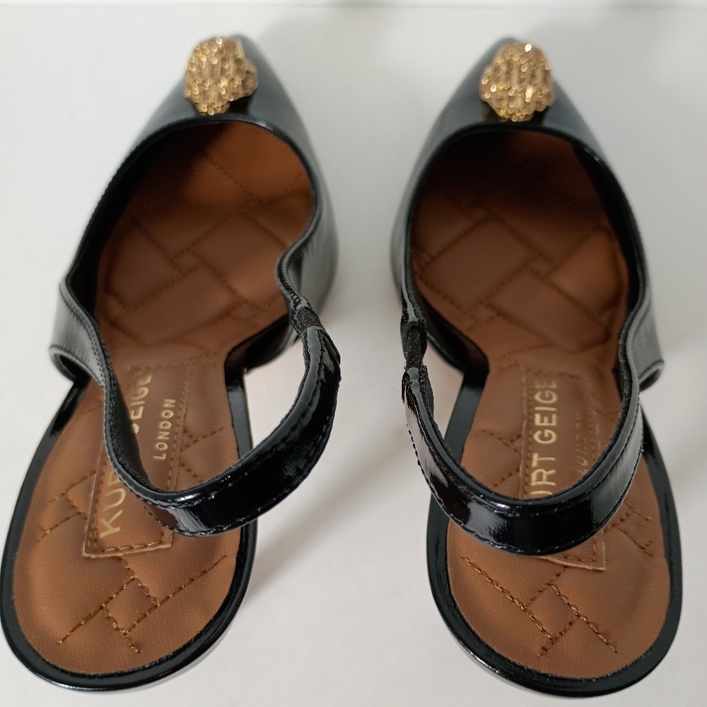 Kurt Geiger London Large Eagle Head Black Patent Leather Slingback Pumps - Picture 11 of 13